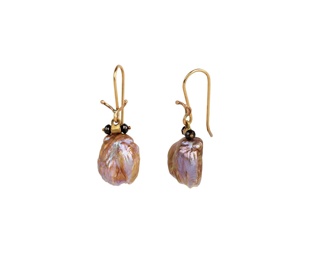 Natural Pearl and Black Diamond Beetle Earrings