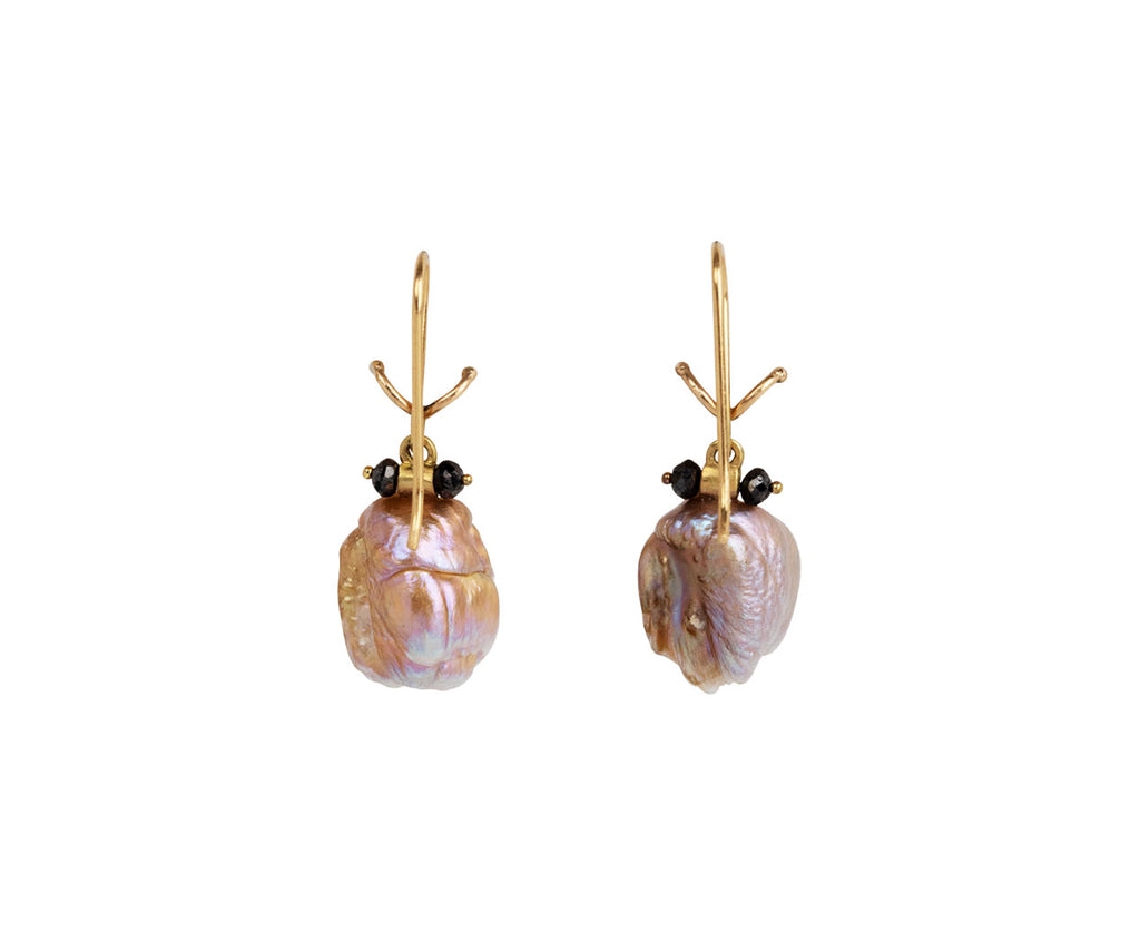 Natural Pearl and Black Diamond Beetle Earrings