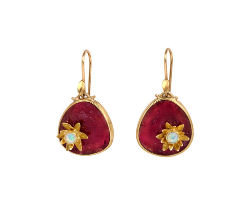 Rubellite and Opal Monet Waterlily Earrings