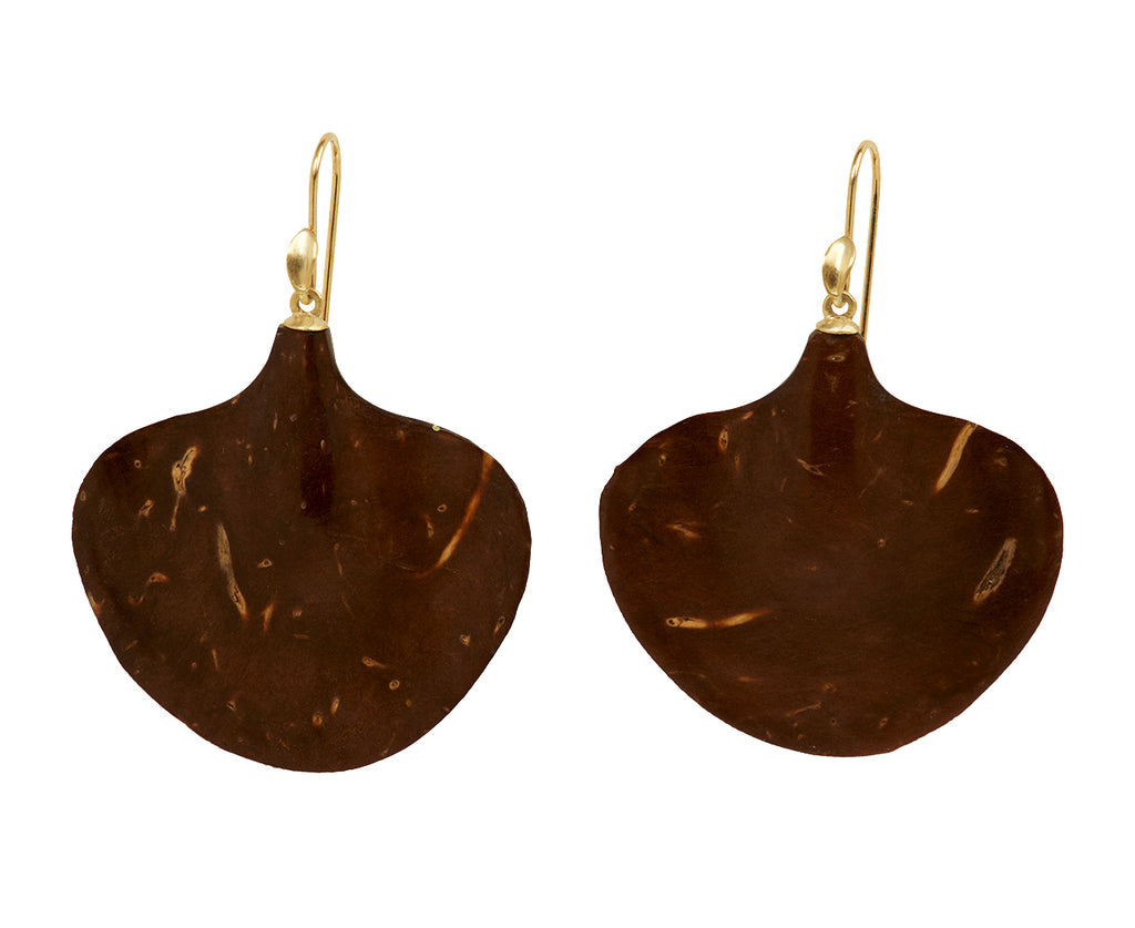 Annette Ferdinandsen Large Coconut Shell Ginkgo Leaf Earrings