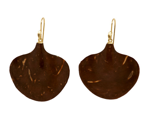 Annette Ferdinandsen Large Coconut Shell Ginkgo Leaf Earrings