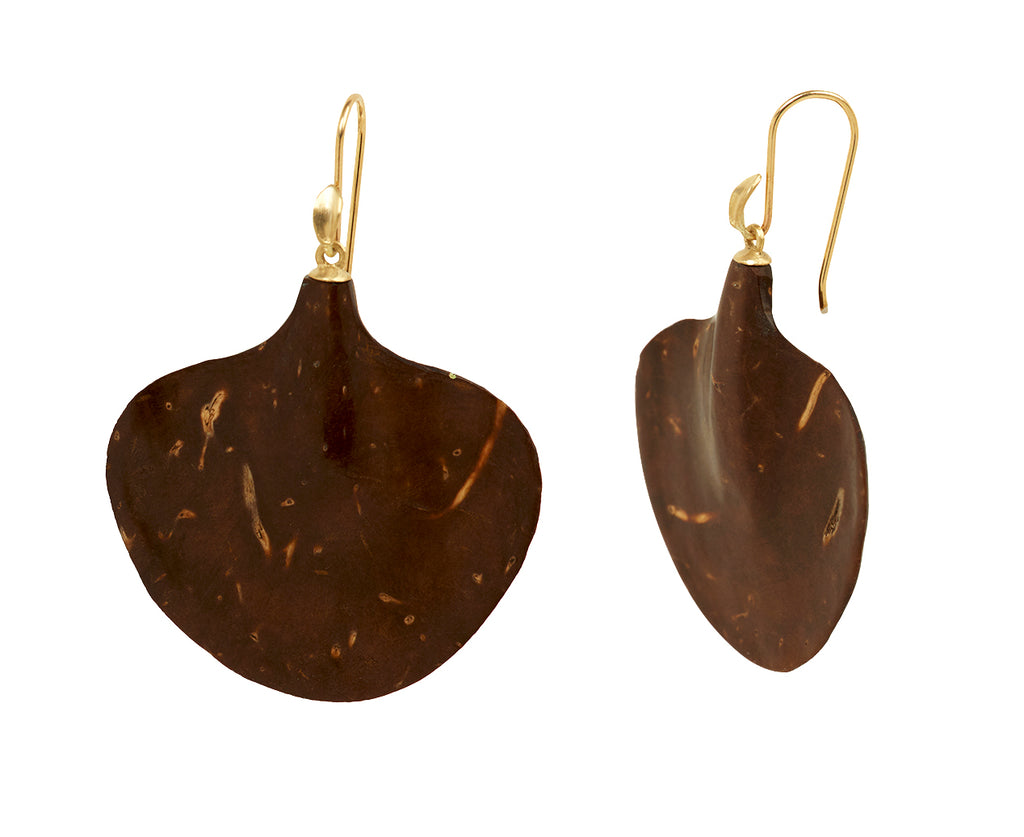 Annette Ferdinandsen Large Coconut Shell Ginkgo Leaf Earrings - side