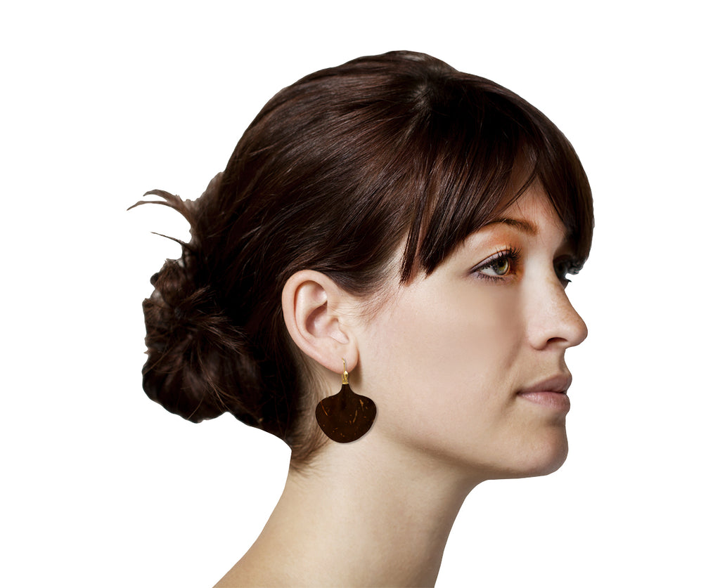 Annette Ferdinandsen Large Coconut Shell Ginkgo Leaf Earrings - profile