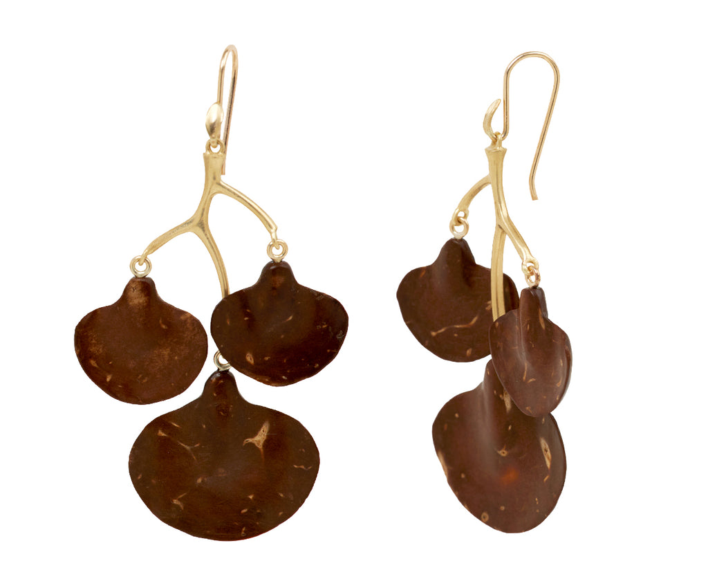 Annette Ferdinandsen Coconut Shell Ginko Branch Earrings - side
