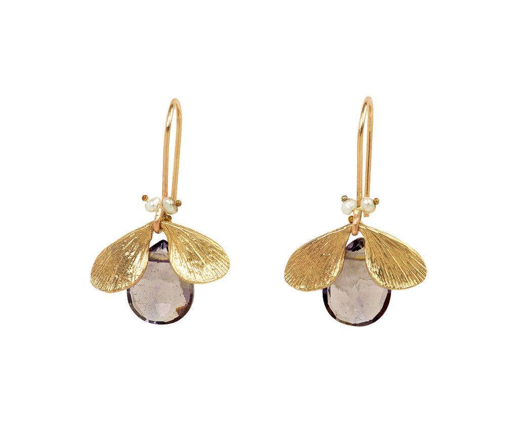 Annette Ferdinandsen Iolite and Pearl Jeweled Bug Earrings
