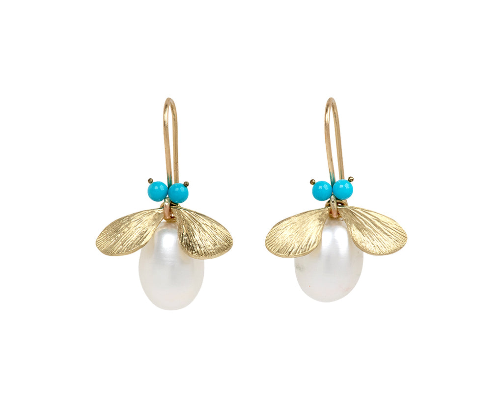 Pearl and Turquoise Jeweled Bug Earrings
