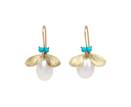 Pearl and Turquoise Jeweled Bug Earrings