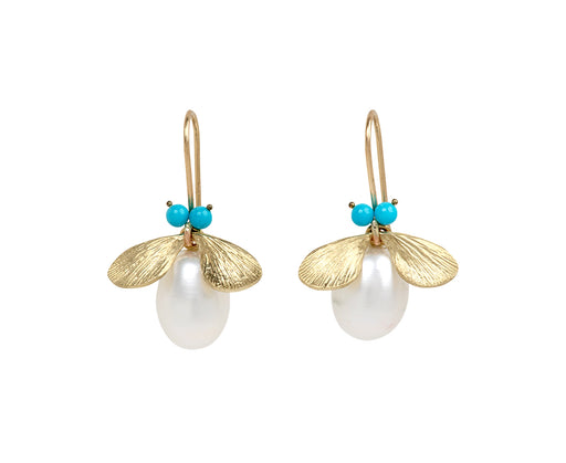 Pearl and Turquoise Jeweled Bug Earrings