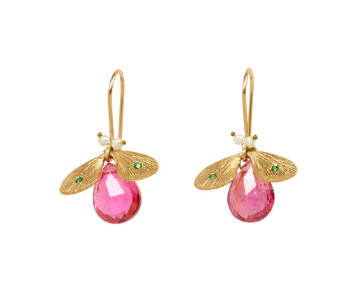 Annette Ferdinandsen Rubellite, Pearl and Tsavorite Jeweled Bug Earrings