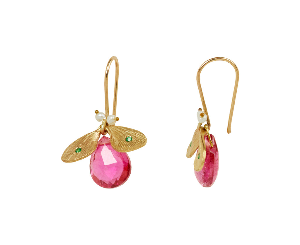 Annette Ferdinandsen Rubellite, Pearl and Tsavorite Jeweled Bug Earrings - side