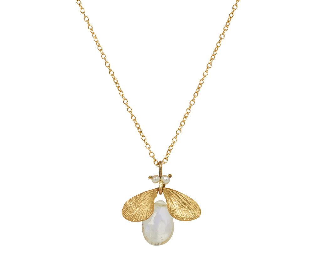 Annette Ferdinandsen Rainbow Moonstone and Pearl Jeweled Bug Pendant Necklace