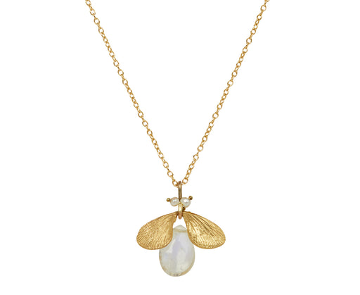 Annette Ferdinandsen Rainbow Moonstone and Pearl Jeweled Bug Pendant Necklace
