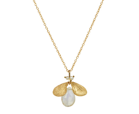 Annette Ferdinandsen Rainbow Moonstone and Pearl Jeweled Bug Pendant Necklace