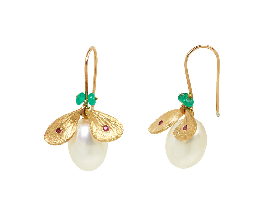 Annette Ferdinandsen Pearl, Emerald and Ruby Jeweled Bug Earrings - side