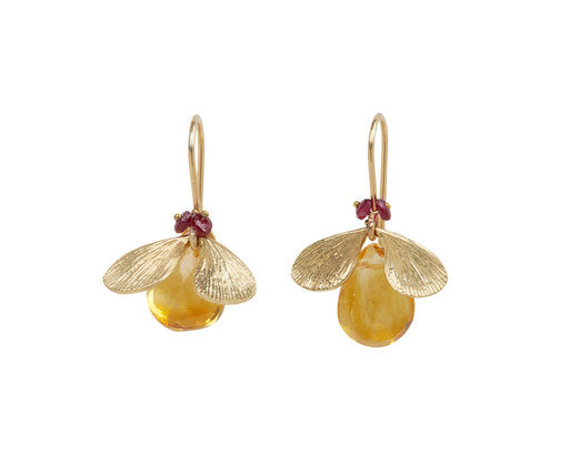 Annette Ferdinandsen Citrine and Ruby Jeweled Bug Earrings