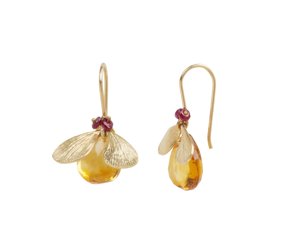Annette Ferdinandsen Citrine and Ruby Jeweled Bug Earrings - Side View
