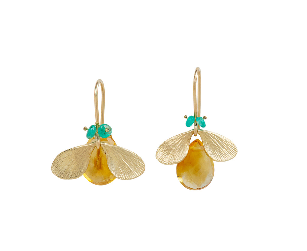 Annette Ferdinandsen Citrine and Emerald Jeweled Bug Earrings