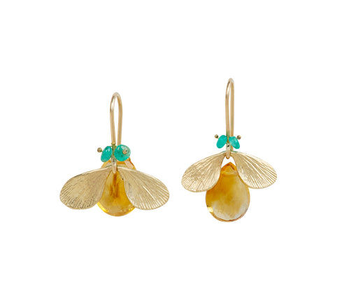 Annette Ferdinandsen Citrine and Emerald Jeweled Bug Earrings