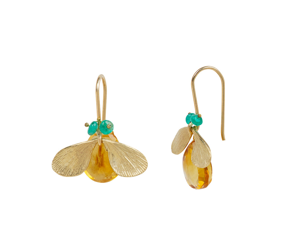 Annette Ferdinandsen Citrine and Emerald Jeweled Bug Earrings - Side View