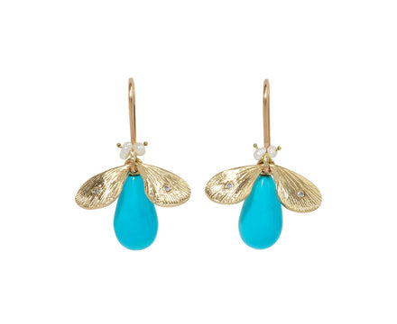 Turquoise and Pearl Jeweled Bug Earrings