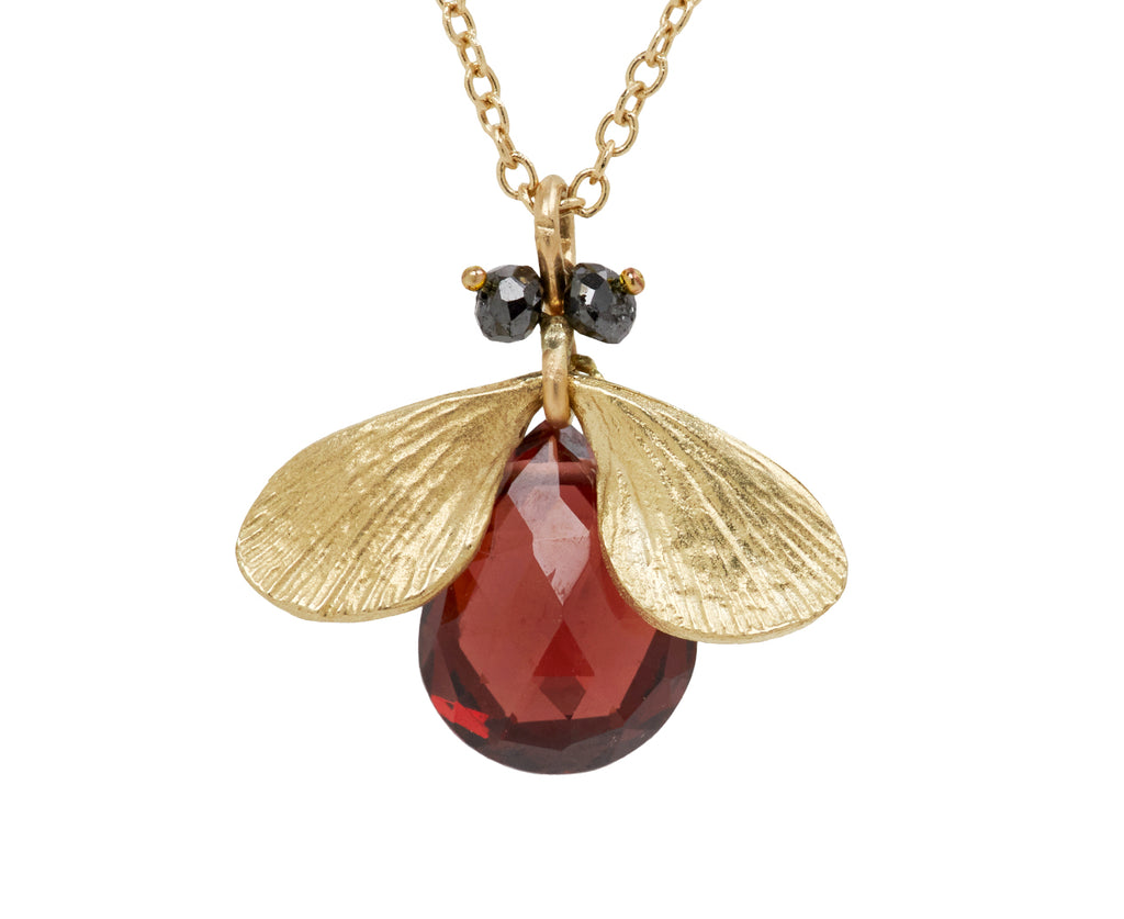 Annette Ferdinandsen Garnet and Diamond Jeweled Bug Pendant Necklace - Closeup