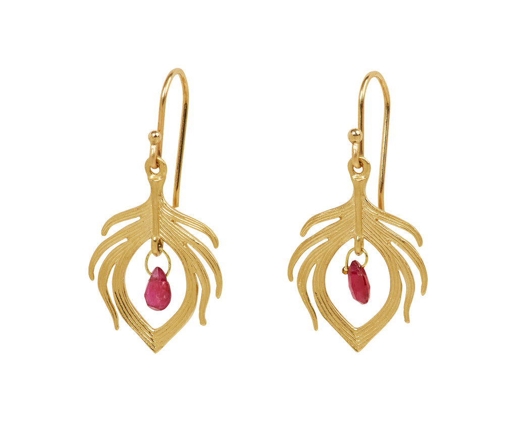 Annette Ferdinandsen Tiny Ruby Peacock Feather Earrings
