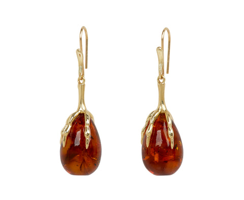 Amber Quail Egg Claw Earrings