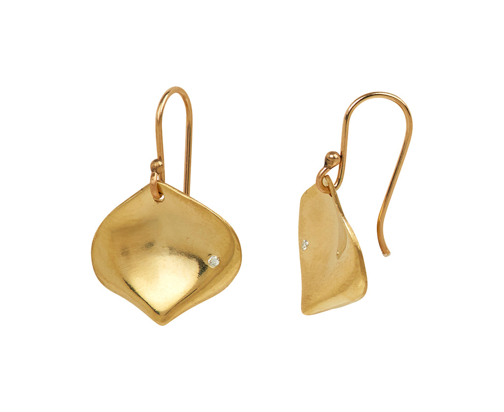 Small Gold Rose Petal Earrings with Diamonds - TWISTonline 