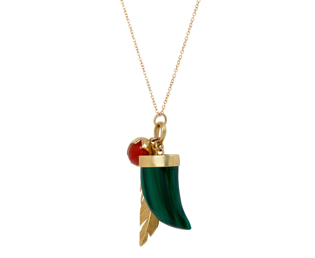 Malachite and Coral Scavenger Charm Pendant Necklace