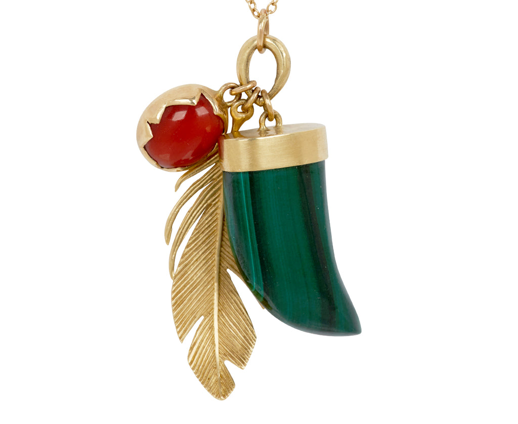 Malachite and Coral Scavenger Charm Pendant Necklace