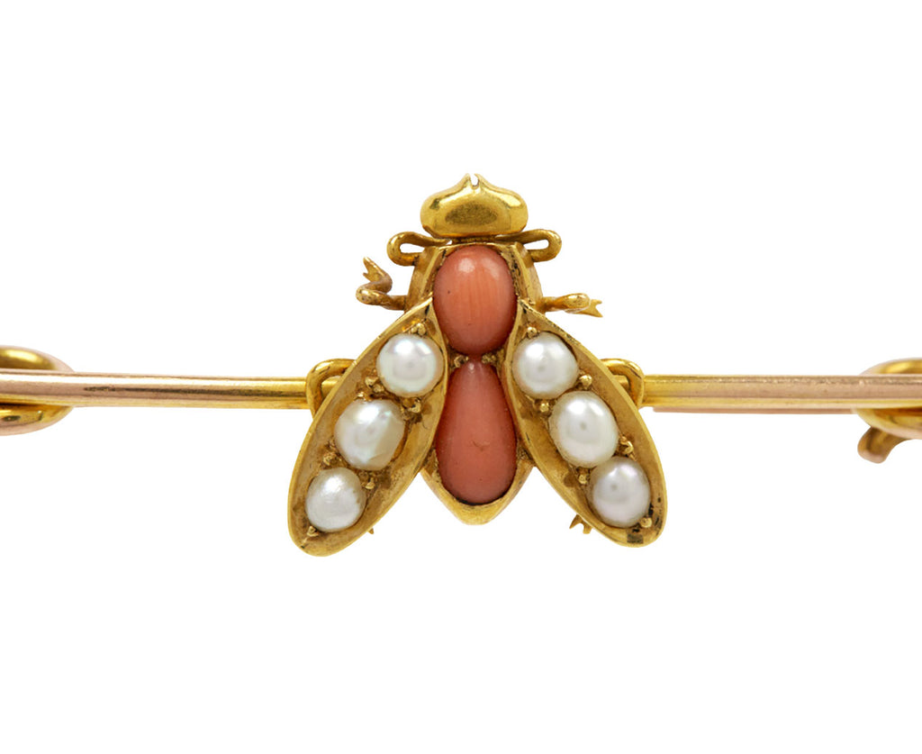 Coral and Pearl Fly Pin