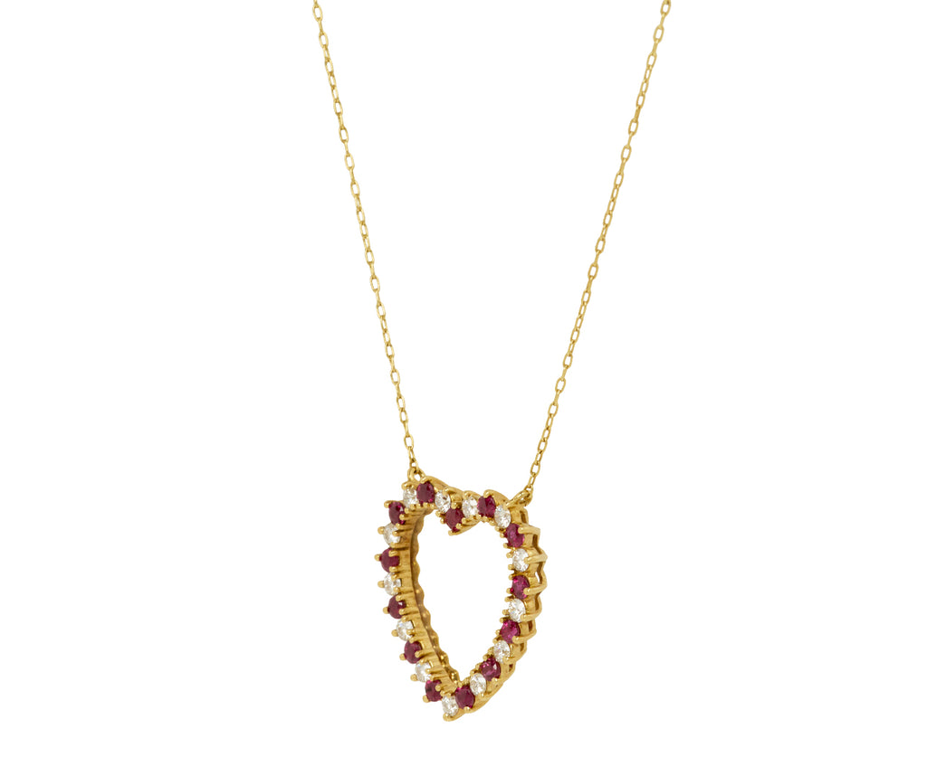 Diamond and Ruby Heart Pendant Necklace
