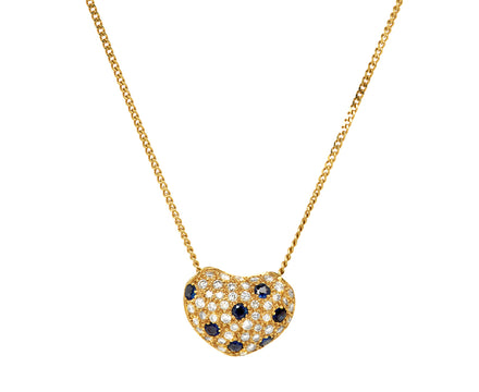 Sapphire and Diamond Heart Pendant Necklace