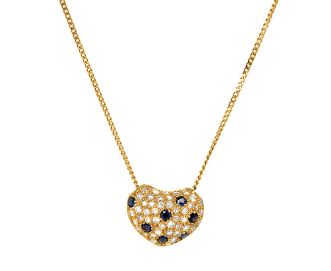 Sapphire and Diamond Heart Pendant Necklace