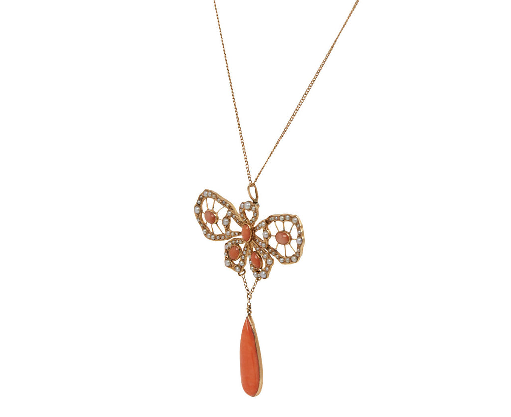 Pearl and Coral Butterfly Necklace