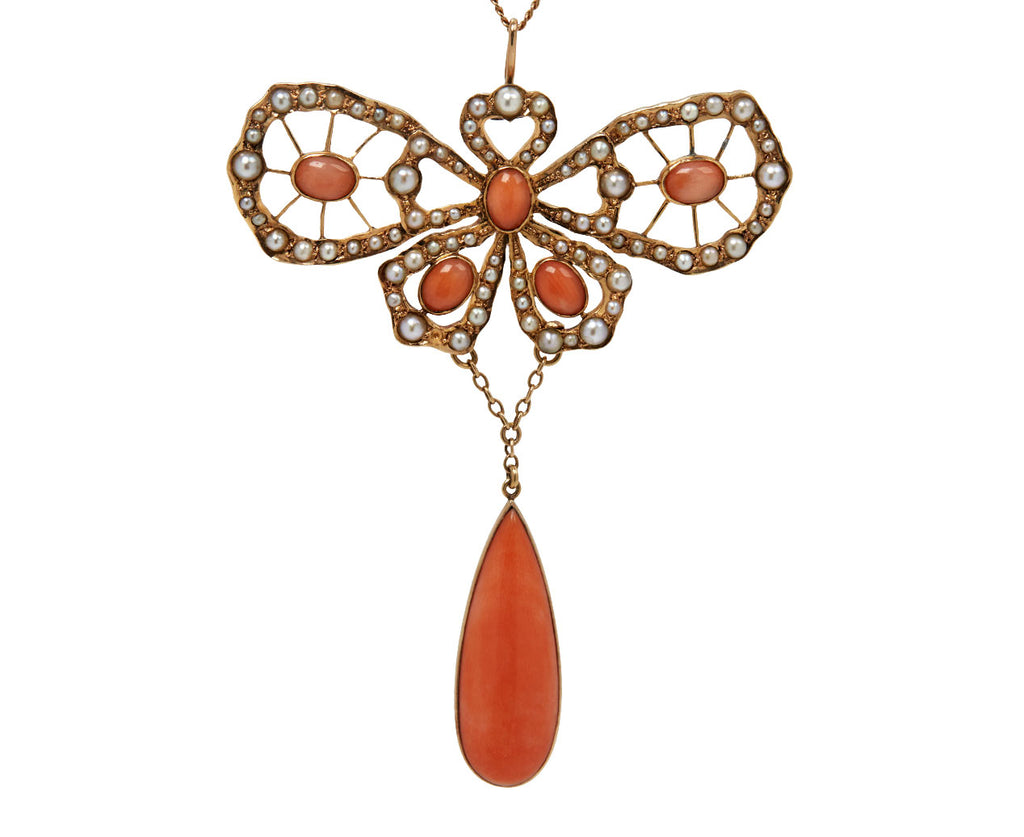 Pearl and Coral Butterfly Necklace