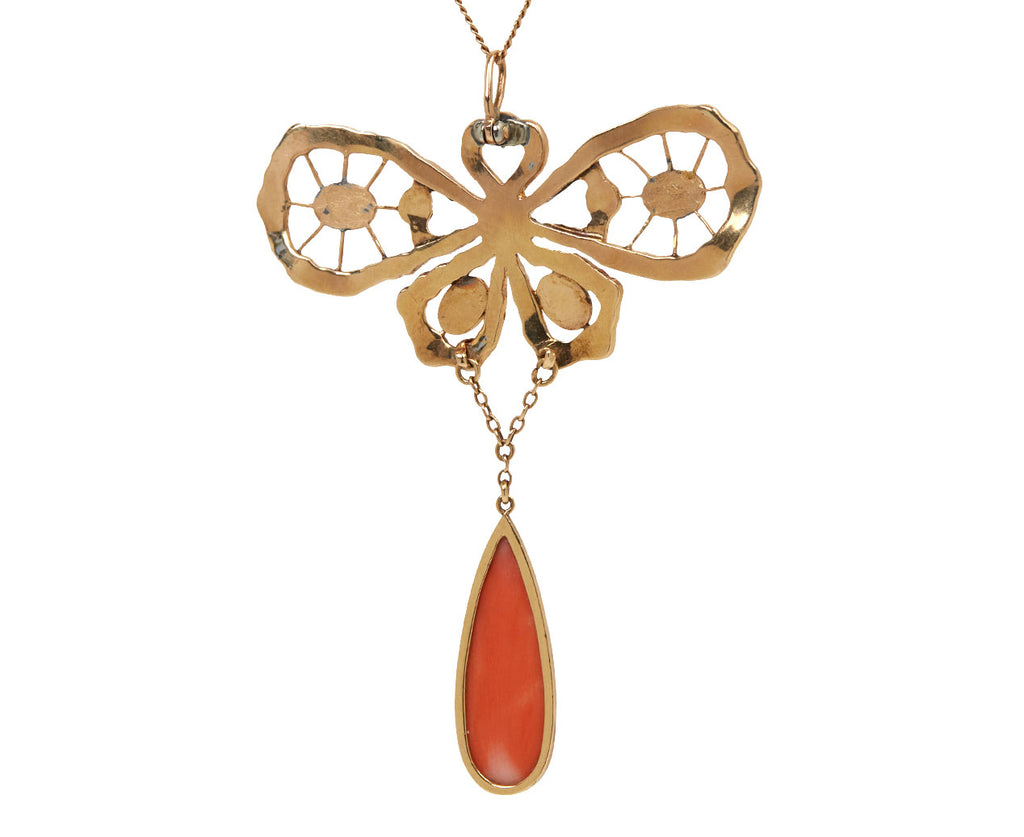 Pearl and Coral Butterfly Necklace