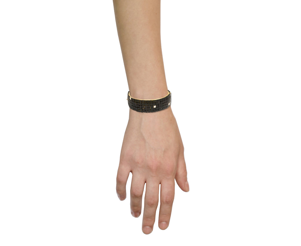 Iron and Diamond Tile Hex Cuff Bracelet