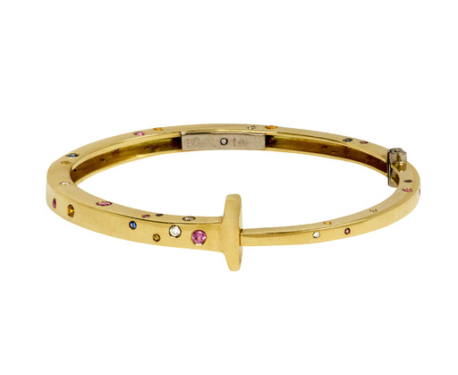 Polished Gold and Multi Colored Sapphire Nail Bracelet