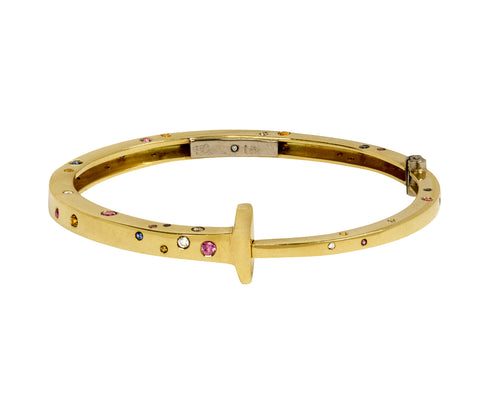 Polished Gold and Multi Colored Sapphire Nail Bracelet