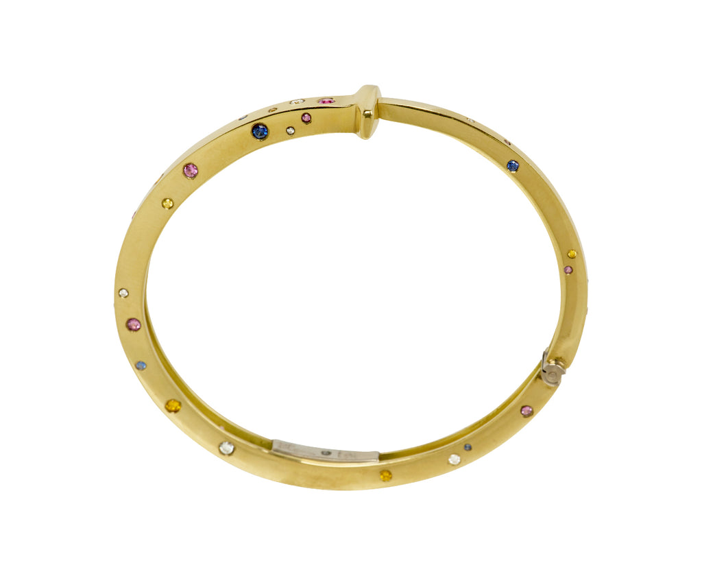 Polished Gold and Multi Colored Sapphire Nail Bracelet