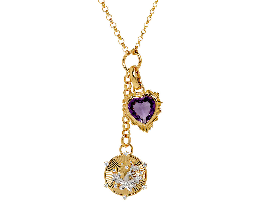 Blossoms and Gemstone Heart Small Mixed Belcher Necklace