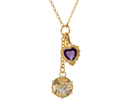 Blossoms and Gemstone Heart Small Mixed Belcher Necklace