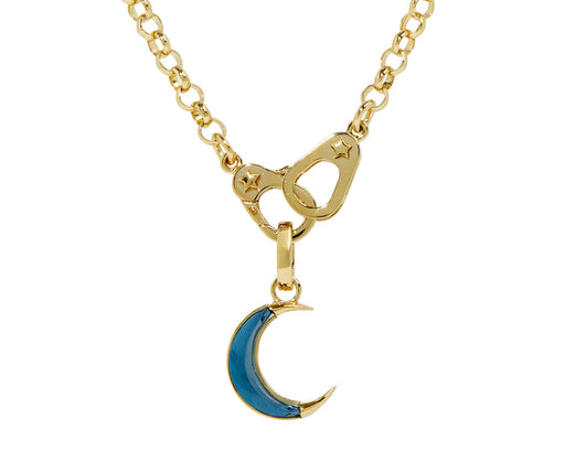 London Blue Topaz Crescent Sister Hook Medium Belcher Necklace