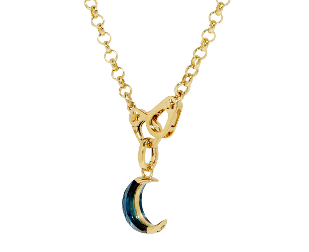 London Blue Topaz Crescent Sister Hook Medium Belcher Necklace