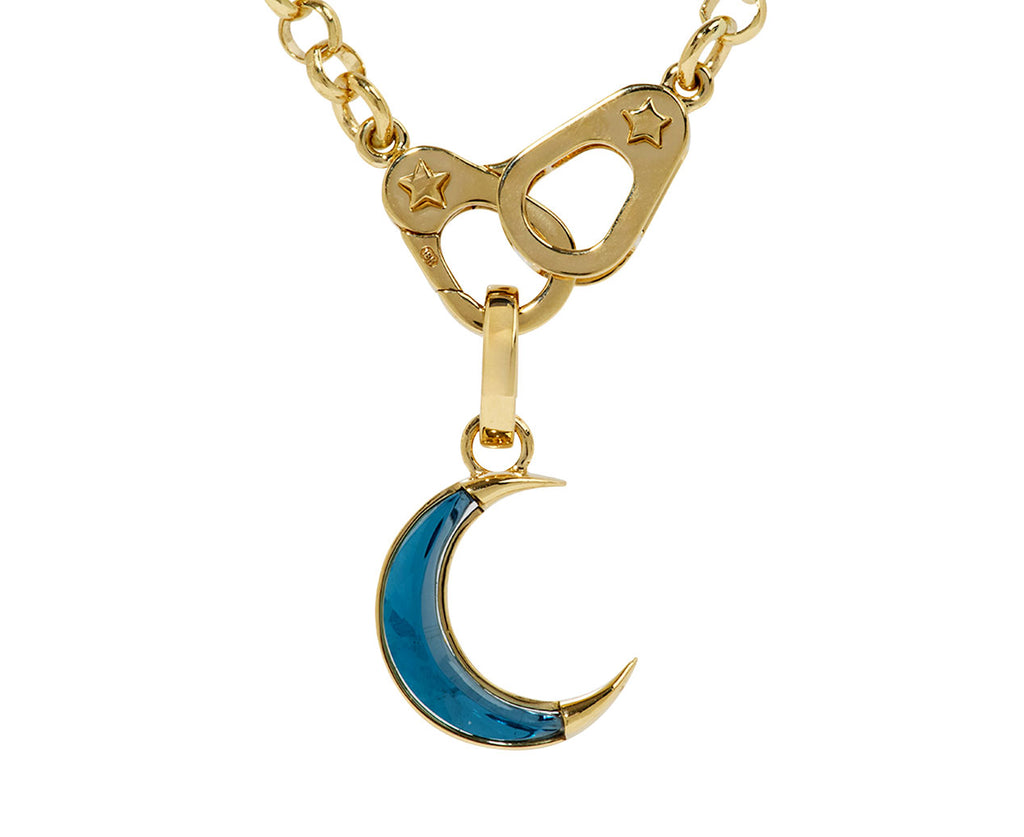 London Blue Topaz Crescent Sister Hook Medium Belcher Necklace