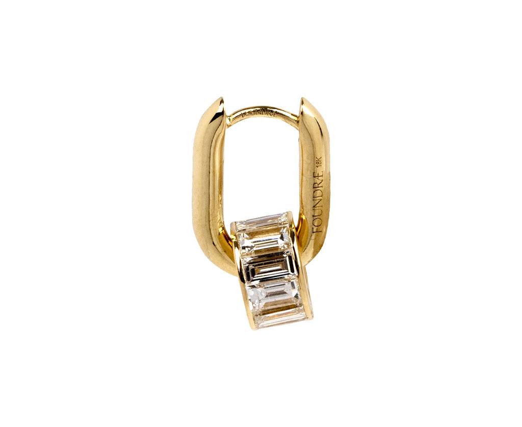Foundrae Petite Chubby Fob Link Baguette Diamond Heart Beat SINGLE Earring Side View