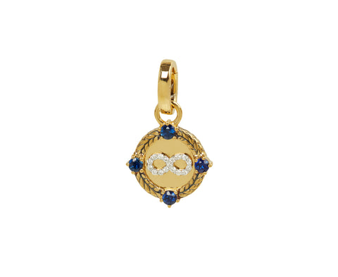 Infinite Gratitude Miniature Medallion : in Yellow Gold with Diamonds, Blue Sapphire, and an Annex Link - TWISTonline 