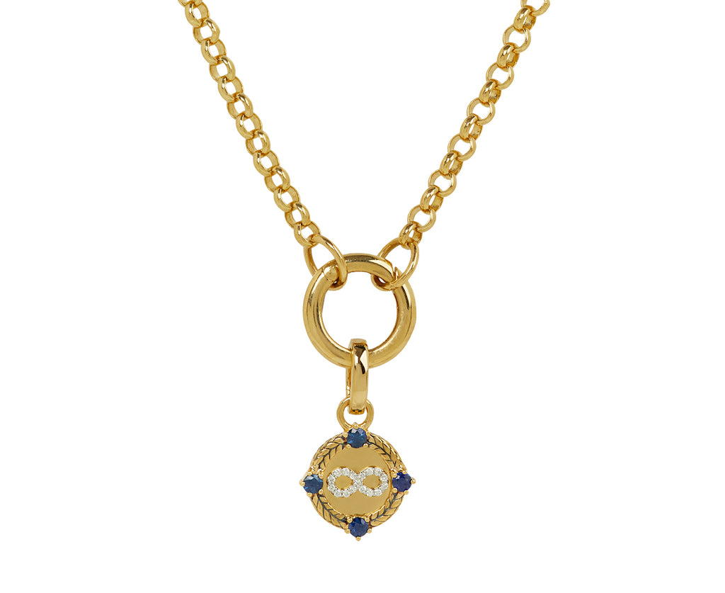 Infinite Gratitude Miniature Medallion : in Yellow Gold with Diamonds, Blue Sapphire, and an Annex Link - TWISTonline 