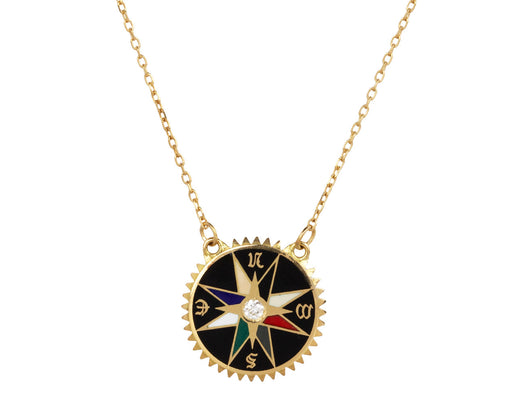 Foundrae Black Internal Compass Petite Enamel Necklace